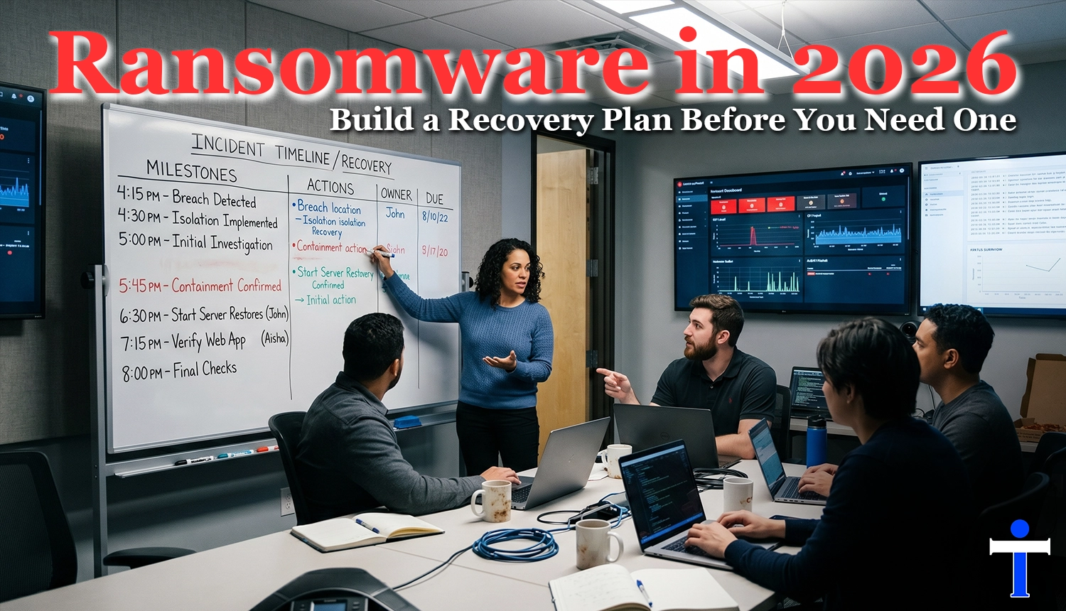 Business team coordinating ransomware recovery plan